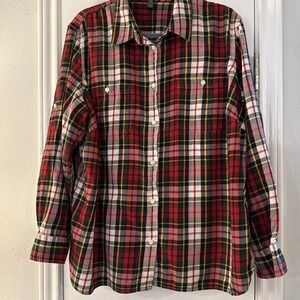 Lauren Ralph Lauren Flannel Button Shirt Women's 2X Plaid Holiday Roll Tab